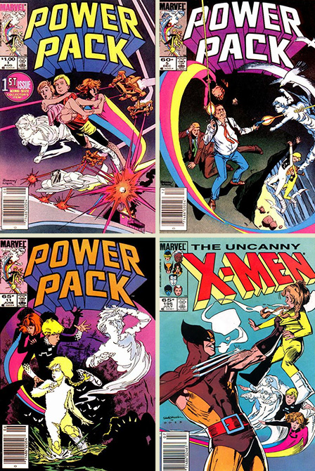 Power Pack 1, 5, and 11 and X-Men 195